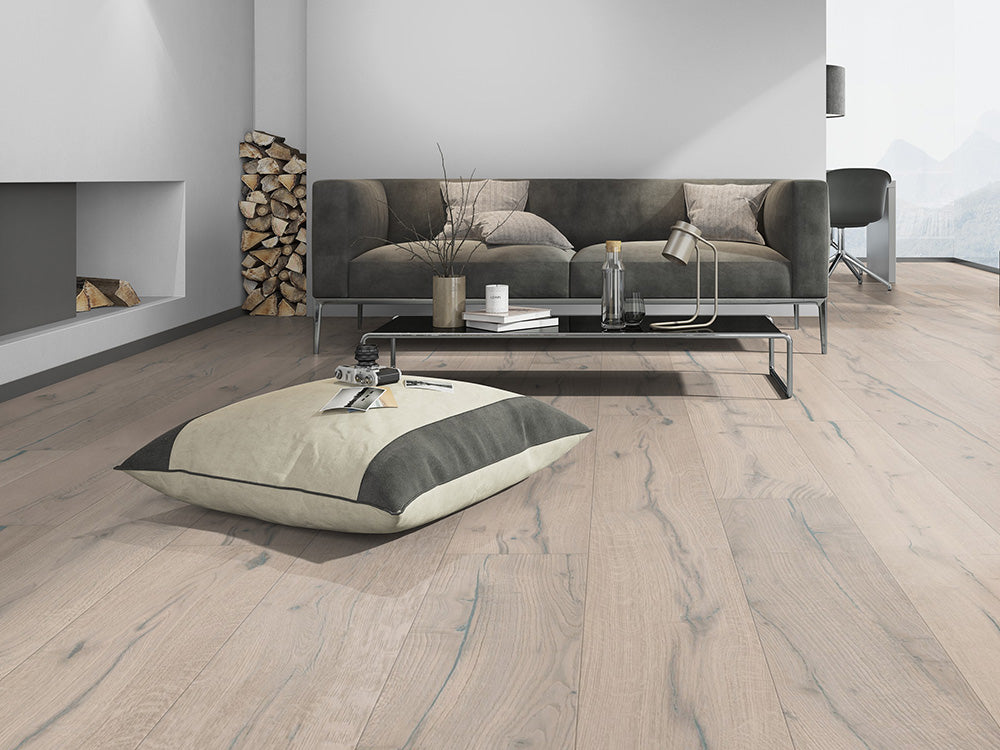 Floorstore Parkett Eiche XL "Untamed Stroke" Rustikal,  weiß naturgeölt, tief gebürstet, Klick,  15/4x260x2200 mm, 3,432 m² / VE - SKU: '70452 4