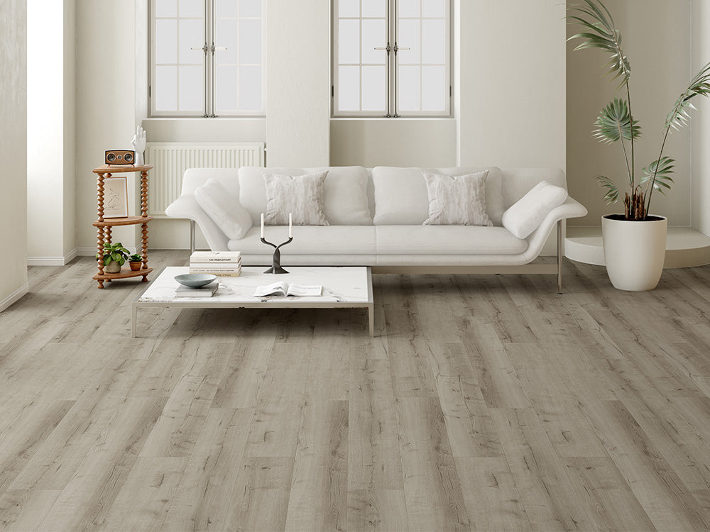 Designboden "Grand Solid" Rigid SPC, 6x240x1524x1524mm, Eiche Grau, inkl. 1,0mm Kork-Trittschall, 2,19 m² / VE - SKU: '72102 2