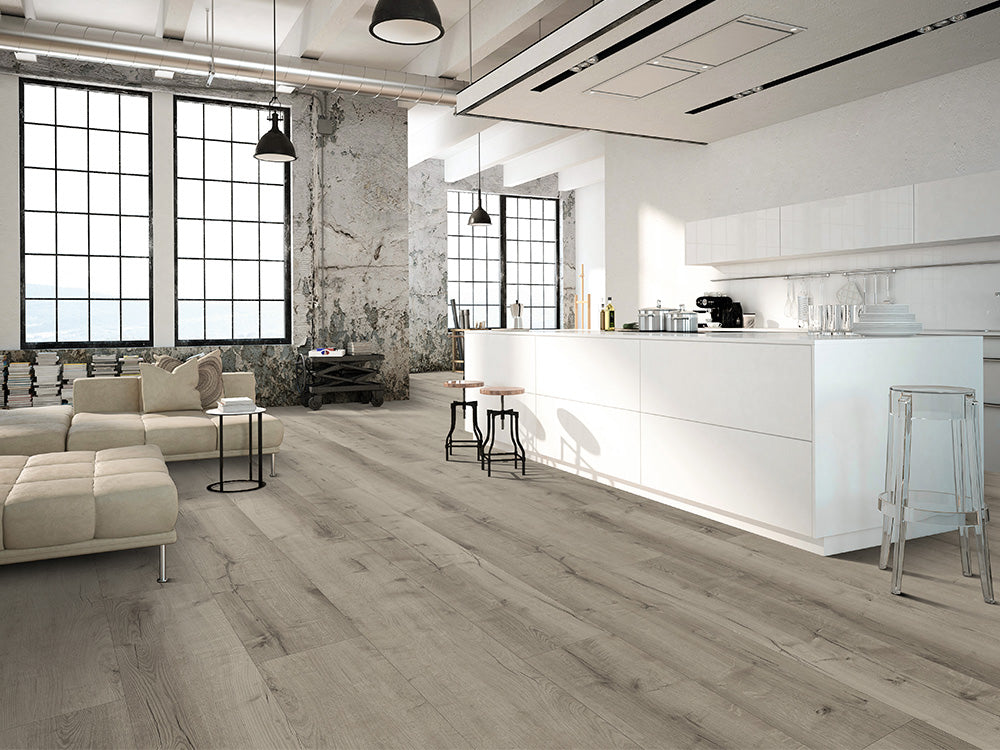 Designboden "Grand Solid" Rigid SPC, 6x240x1524x1524mm, Eiche Grau, inkl. 1,0mm Kork-Trittschall, 2,19 m² / VE - SKU: '72102 3