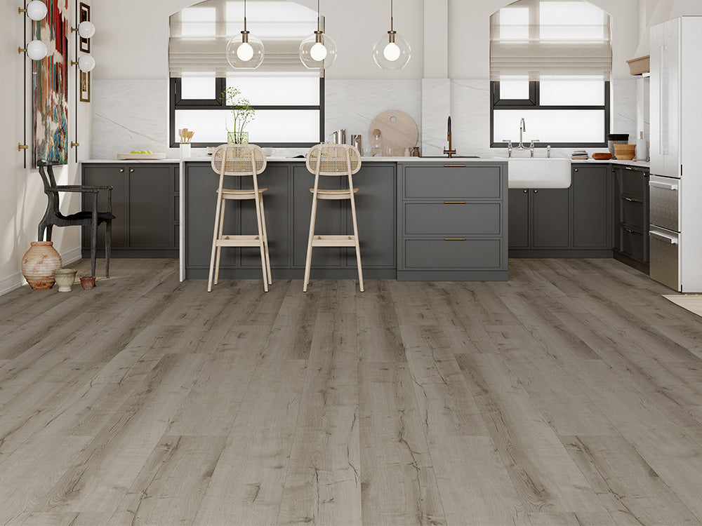 Designboden "Grand Solid" Rigid SPC, 6x240x1524x1524mm, Eiche Grau, inkl. 1,0mm Kork-Trittschall, 2,19 m² / VE - SKU: '72102 4