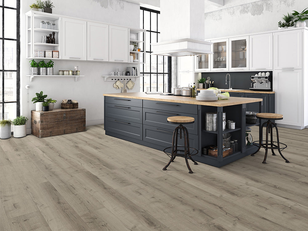 Designboden "Grand Solid" Rigid SPC, 6x240x1524x1524mm, Eiche Grau, inkl. 1,0mm Kork-Trittschall, 2,19 m² / VE - SKU: '72102 5