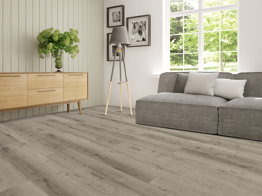 Designboden "Grand Solid" Rigid SPC, 6x240x1524x1524mm, Eiche Grau, inkl. 1,0mm Kork-Trittschall, 2,19 m² / VE - SKU: '72102 6