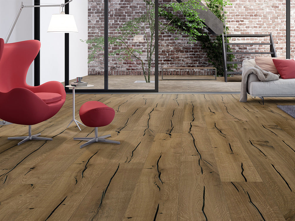 Floorstore Parkett Eiche XL "Legacy Classic" Rustikal, geräuchert, braun naturgeölt, stark gebürstet, Klick, 15/4x260x2200 mm, 3,432 m² / VE - SKU: '70652 5