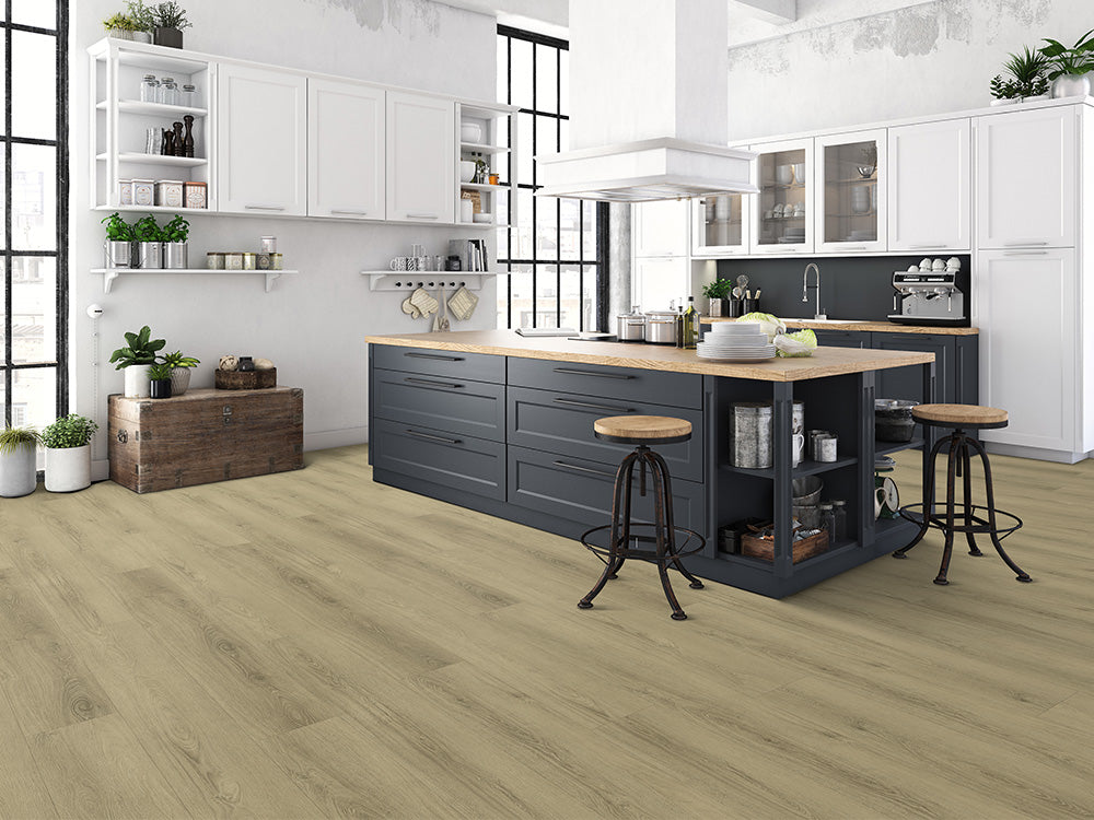 Hybridboden "Stealth Stride" LVT+EPC, 7,5x229x1830mm Eiche Hellgrau, inkl. 1,5 mm Kork-Trittschall, Nutzschicht 0,55 mm, Nutzungsklasse 23/33, 2,51 m² / VE - SKU: '72203 2